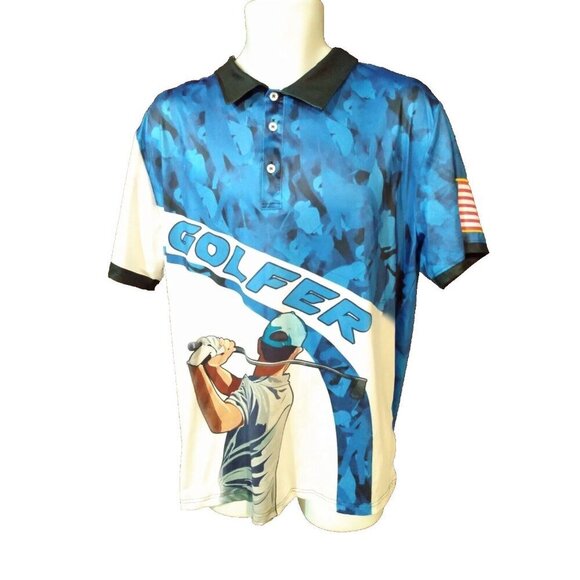 Unbranded Other - Mens All Over Print Graphic Golf Shirt Golfer L - XL Golfing Polo